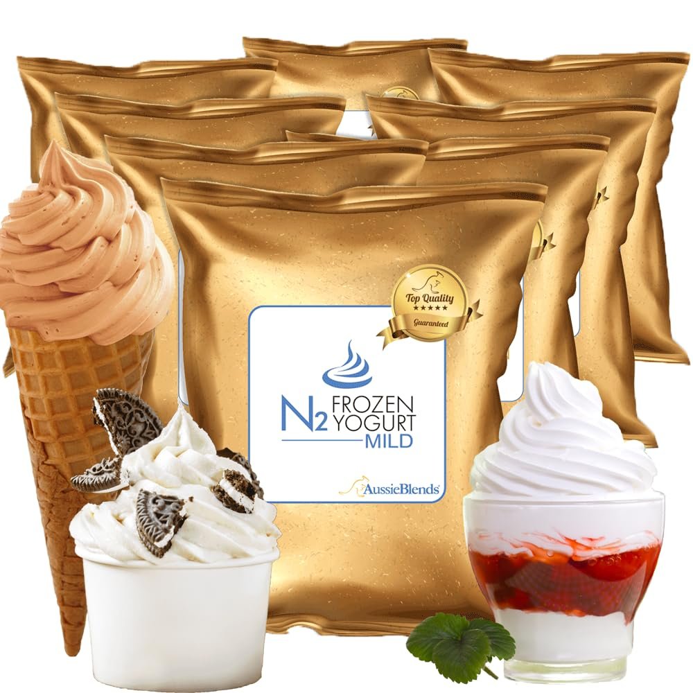 AussieBlends All Natural Acidity-Free Frozen Yogurt Mix For Froyo | Acidity-Free Mild Flavor, Very Mild Yogurt Taste, with prebiotics and probiotics, ideal for adding sweet flavors without acidity taste, like chocolate, peanut, or hazelnut, 8-Pack, I