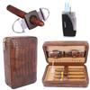 AMANCY Premium Brown Leather Travel Cigar Case,Luxury Portable Cigar Humidor W/Quality Cigar Cutter Lighter Set view 1
