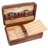 AMANCY Premium Brown Leather Travel Cigar Case,Luxury Portable Cigar Humidor W/Quality Cigar Cutter Lighter Set view 3