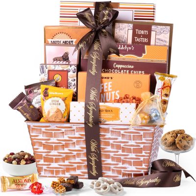 Broadway Basketeers Sympathy Gift Basket Deluxe, Condolences Gifts for Loss, Bereavement or Kosher Shiva, Food Care Package for Delivery With Snacks & Sweets