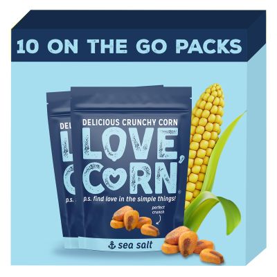 LOVE CORN Sea Salt 1.6oz x 10 Bags - Delicious Crunchy Corn - Healthy Family Snacks - Gluten Free, Kosher, NON-GMO - Alternative for Chips, Nuts, Crackers & Pretzels - Perfect for Charcuterie Boards
