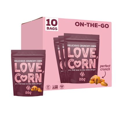LOVE CORN BBQ 1.6oz x 10 Bags - Delicious Crunchy Corn - Healthy Family Snacks - Gluten Free, Kosher, NON-GMO - Alternative for Chips, Nuts, Crackers & Pretzels - Perfect for Charcuterie Boards