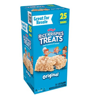 Kelloggs Rice Krispies Treats, Crispy Marshmallow Squares, Original, Single Serve, Display Box, 1.3 oz Bars (25 Count)
