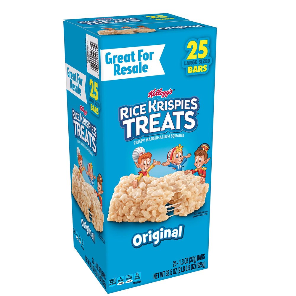 Kelloggs Rice Krispies Treats, Crispy Marshmallow Squares, Original, Single Serve, Display Box, 1.3 oz Bars (25 Count)
