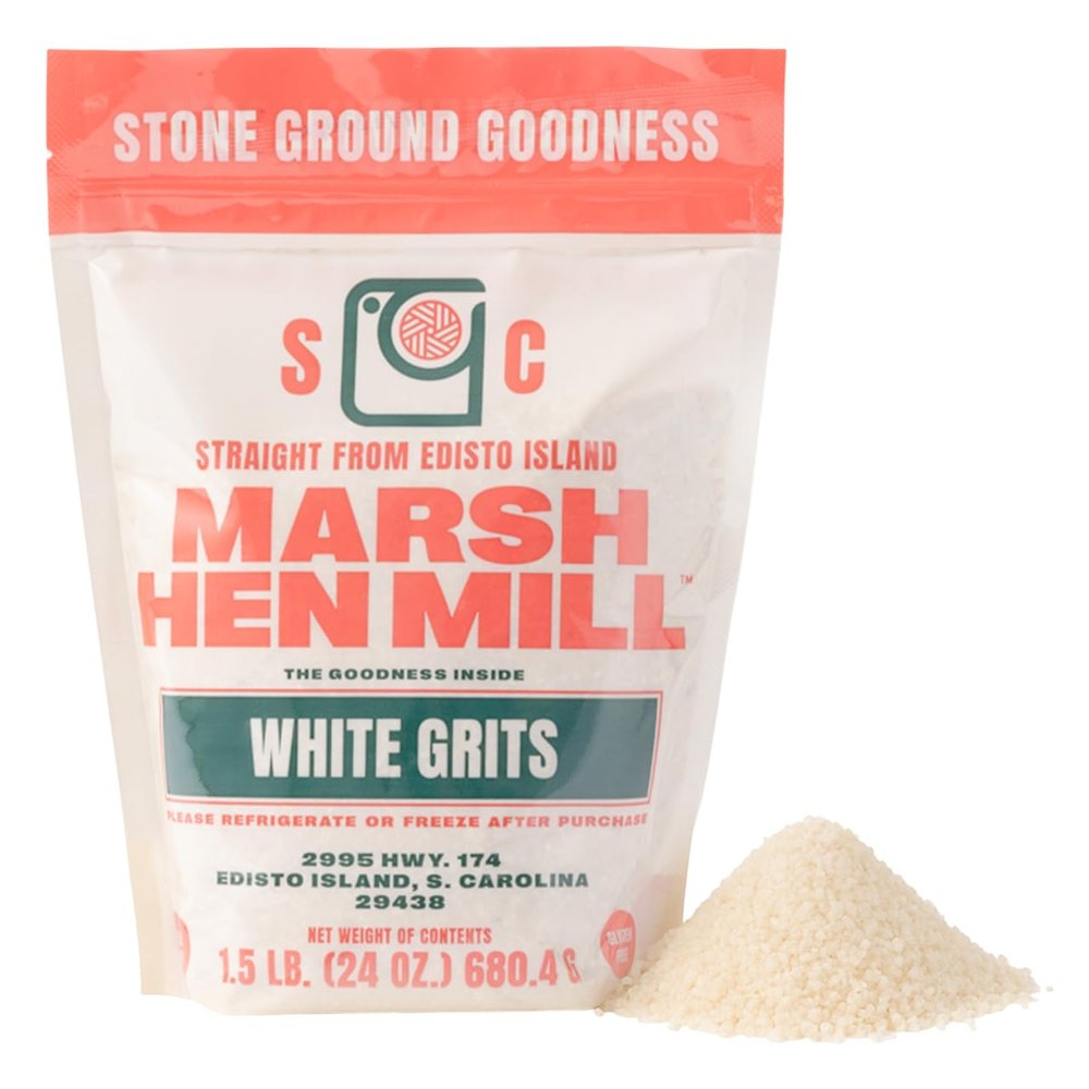 Marsh Hen Mill White Grits | Stone Ground White Corn | Gluten-Free, No Additives | Instant for Quick Meals | Family Farm Grown on Wadmalaw Island | Old-Fashioned Grits | 24 oz (Pack of 1)