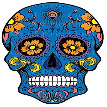 1/4 Sheet - Blue Sugar Skull Halloween Birthday - Edible Cake/Cupcake Party Topper - D22650
