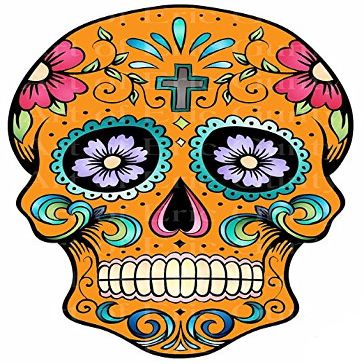 1/4 Sheet - Orange Sugar Skull Halloween Birthday - Edible Cake/Cupcake Party Topper - D22643