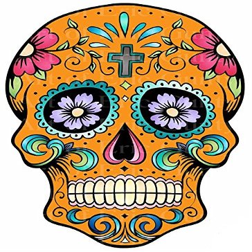 1/4 Sheet - Orange Sugar Skull Halloween Birthday - Edible Cake/Cupcake Party Topper - D22643