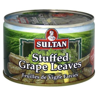 Sultan Vegetarian Stuffed Grape Leaves  Halal Mediterranean-Style Dolmas  Hand-Rolled, Pre-Cooked Canned Food  Rice & Herb Filling  Ready to Eat Hot or Cold  Perfect for Mezze,14 oz