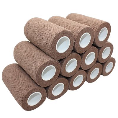 4 inch x 12 Pack Dark Skin Adhesive Bandages - 5 Yards Self Adherent Cohesive Wrap Bandages Self Adhesive Non Woven Bandage Sports Medical Wrap Athletic Wrap for Ankle, Wrist, Sprains