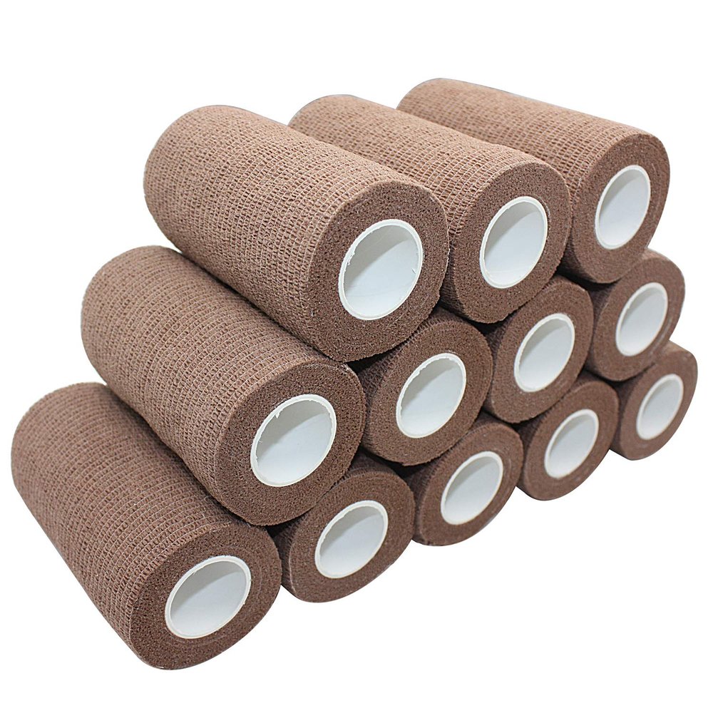 4 inch x 12 Pack Dark Skin Adhesive Bandages - 5 Yards Self Adherent Cohesive Wrap Bandages Self Adhesive Non Woven Bandage Sports Medical Wrap Athletic Wrap for Ankle, Wrist, Sprains
