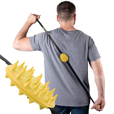 Cactus Scratcher 2-Hand Mini Back Scratcher - 2-Sided Back Scratching Tool for Hard-to-Reach Area, Durable 45" Strap w/Ball Handles for Towel Like Operation, Universal Gifts for Men and Women,Yellow
