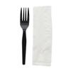AmerCareRoyal 2-in-1 Disposable Silverware Medium Heavy Weight Plastic Utensil Set with Fork and 13x17 inch Napkin - Individually Wrapped Cutlery Meal Kit, Black, Case of 1000 view 3