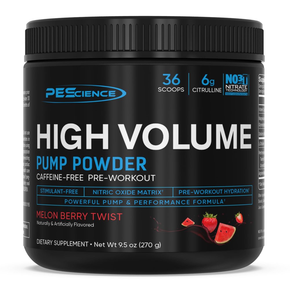 PEScience High Volume Stim-Free Pre Workout, Nitric Oxide Booster with L Citrulline & L Arginine Nitrate, Non-Stim Preworkout for Men and Women, 36 Scoops, Melon Berry Twist