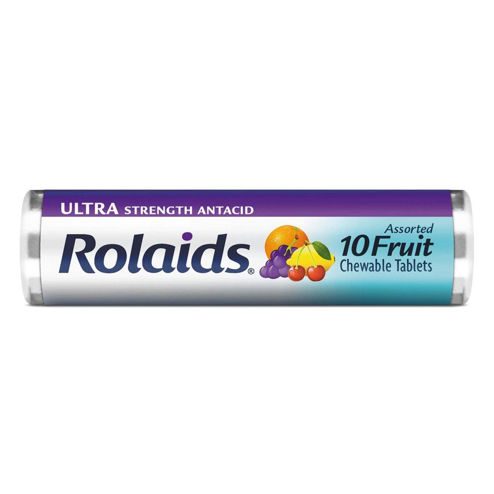 Rolaids R10049 Ultra Strength Antacid Chewable Tablets, Assorted Fruit, 10/Roll, 12 Roll/Box