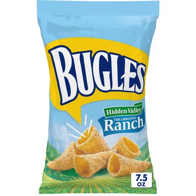 Bugles Crispy Corn Snacks, Hidden Valley Ranch Flavor, Snack Bag, 7.5 oz