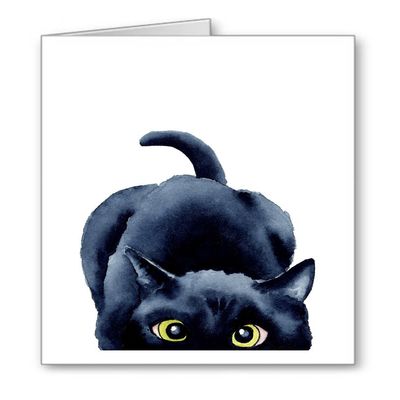 DJ Rogers Fine Art Black Cat Peeking - Set of 10 Black Cat Note Cards With Envelopes