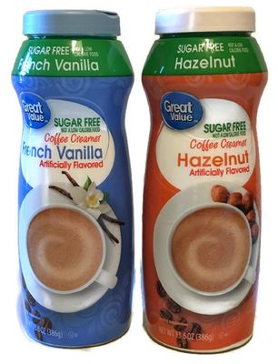 Great Value Sugar Free French Vanilla and Hazelnut powder Coffee Creamer Bundle 13.6 oz each Canister