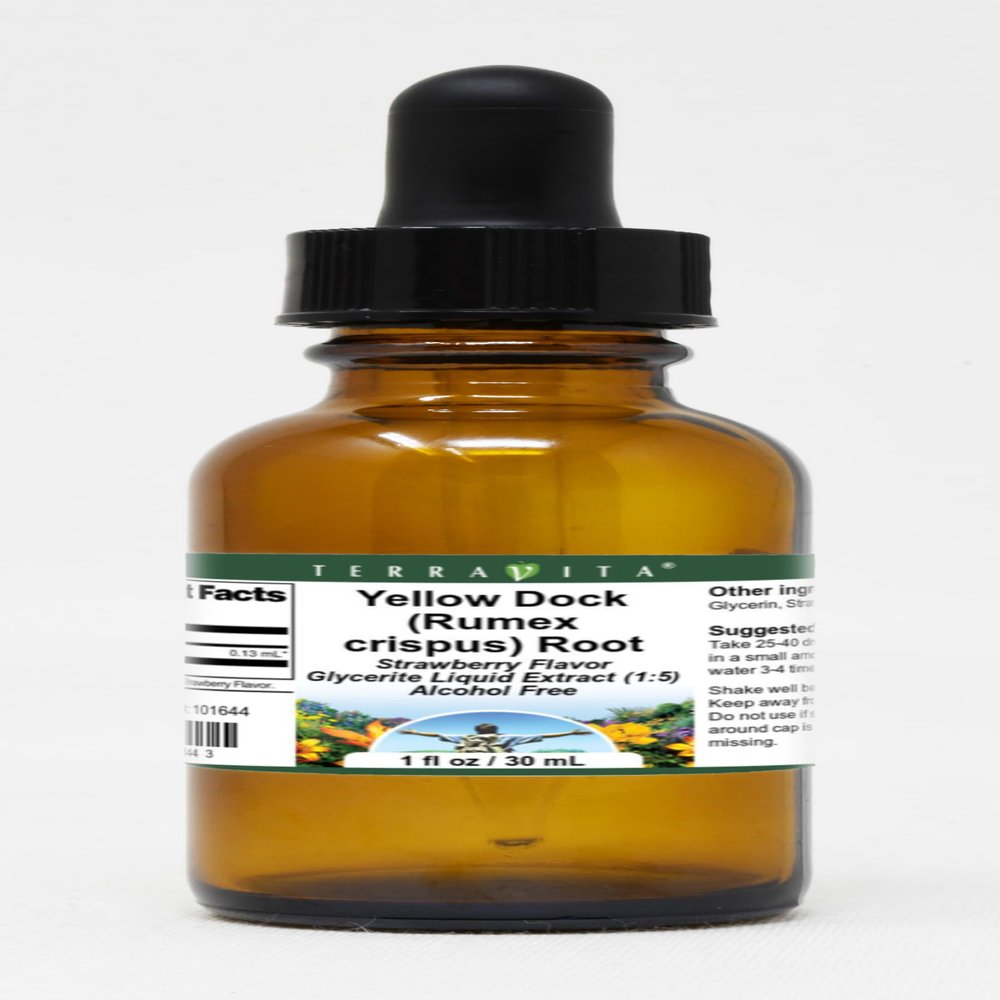 Yellow Dock (Rumex crispus) Root - Glycerite Liquid Extract - Strawberry Flavor (1 oz, ZIN: 101644) - 2 Pack