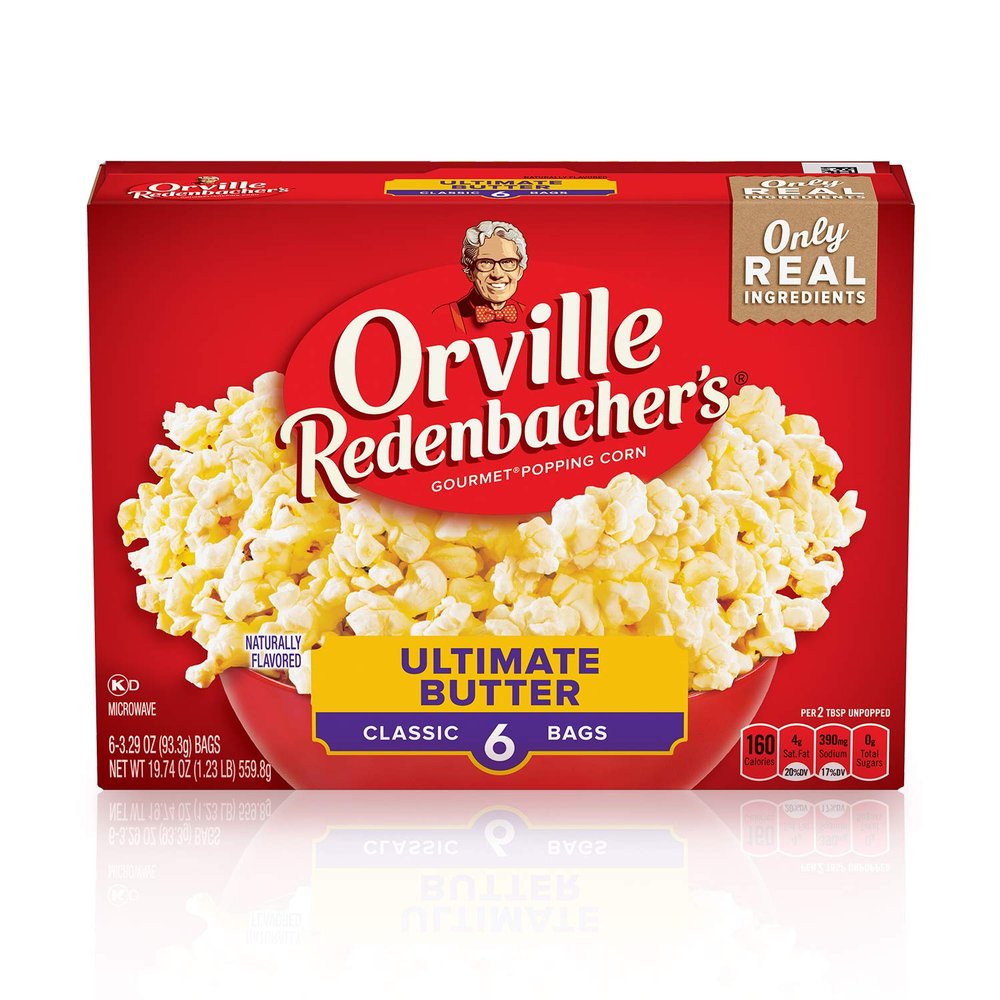 Orville Redenbachers Microwave Popcorn, Ultimate Butter Flavor, 3g Fiber Per Serving, 3.29 oz., 6-Count (6 Boxes)