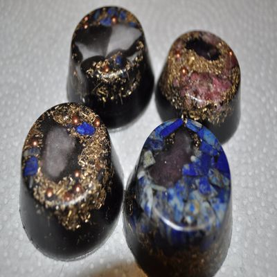 4 ct. hand made multi colored orgone energy mini tb healing crystal based EMF protection mini tb for travel home or office decoration holiday or wedding gifts for her or him headache relief