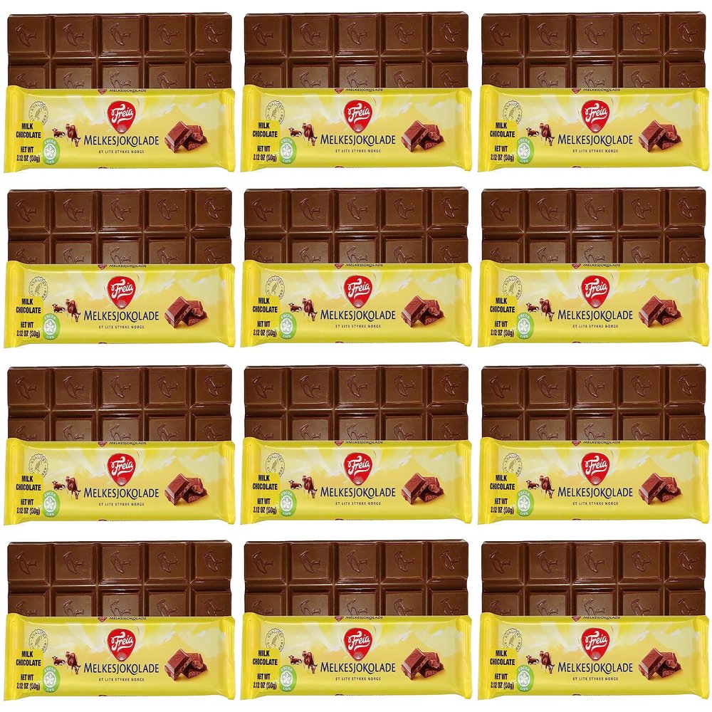 Freia Norwegian Milk Chocolate Bars, 12-Pack, 60g, Individually Wrapped, Rich, Decadent, Smooth Melt-in-Your-Mouth
