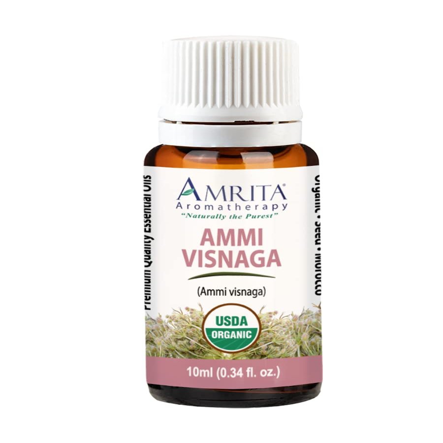 Amrita Aromatherapy: Organic Ammi Visnaga Essential Oil; 100% Pure and Undiluted, Premium Quality Aromathearpy Oil; Tested and Verified, Size: 10mL (0.34 Fl. Oz.)
