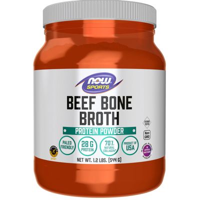 NOW Foods Sports Nutrition, Beef Bone Broth Powder made with Premium-Quality Beef Bone Extract , 1.2-Pound