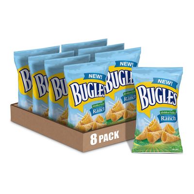 Bugles Crispy Corn Snacks, Hidden Valley Ranch Flavor, Snack Bag, 7.5 oz (Pack of 8)