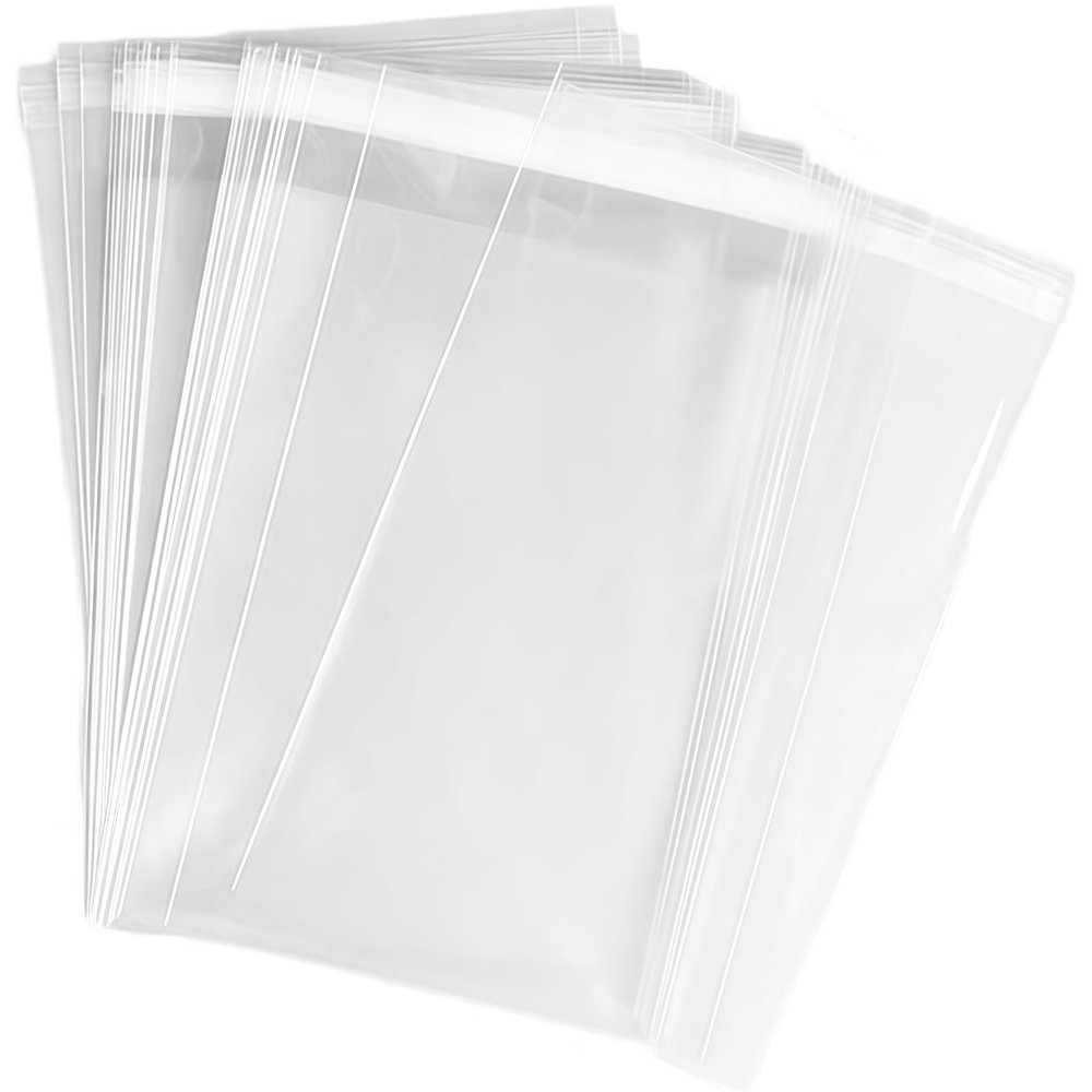 100PCS 9"x 12" Transparent Automatic Sealing Cello/Cellophane Treat Bag Packaging Bags with Self Adhesive Closure for Food Storage Bakery Candies Wrapping Sweets 1.2mil Thick