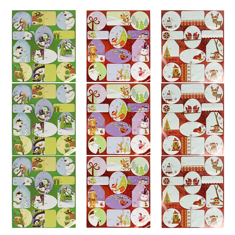 Set of 108 Self-Adhesive Christmas Gift Tag Stickers! 4" x 4" - 2" x 2" - 3 Beautiful Themes - 36 Different Unique Tags - Gift Tag Stickers with Different Christmas Characters!