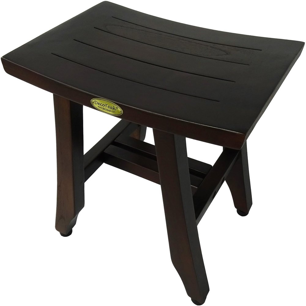 DecoTeak Satori 14 Inch Shaving Waterproof Teak Wood Shower Bench Stool Seat Chair for Inside Shower Provides Safety, Storage, and Organization for Bathroom Accessories