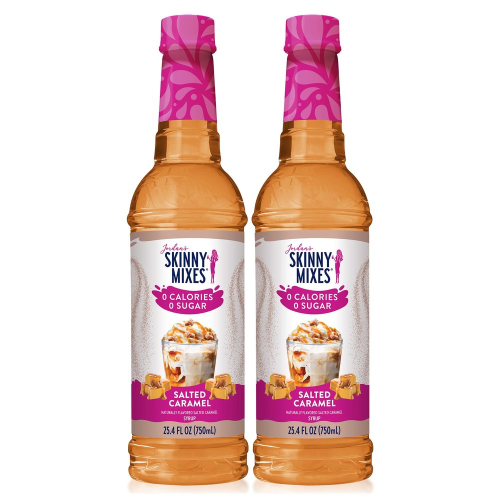 Jordans Skinny Mixes Sugar Free Coffee Syrup, Salted Caramel Coffee Flavoring Syrup, Zero Calorie Drink Mix, Lattes, Baking, Protein Shake or Cocktail, Dairy & Gluten Free, Kosher, 25.4 Fl Oz, 2 Pack