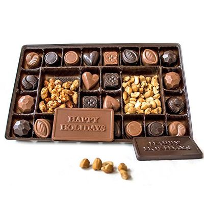Langs Chocolates Holiday Milk & Dark Chocolate Sampler Certified Kosher-dairy Christmas, Hannukah Gifts Caramel, Peanut Butter, Cashew Cluster, Meltaways & More 52 Piece Box