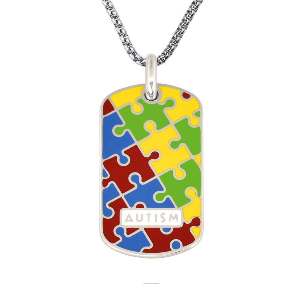 Divoti Deep Custom Laser Engraved Stainless Steel Medical Alert Necklace for Men/Women, Autism Tag Medical ID Necklace, Dog Tag w/Free Engraving-Stainless Square Rolo Chain-24