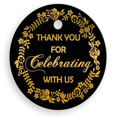 Black Thank You Tags, Round Circle Black Gift Tag - 25 Pack, Gold Hot Stamping, Party Signs, Thanks for Celebrating with Us Tags (Circle Black1)