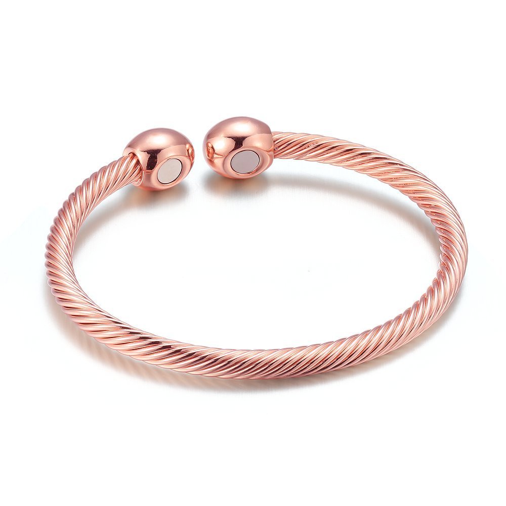 NewZenro Elegant Magnetic Bracelet Copper Magnets Bangle For Women Men Gifts for Father's Day (Rose Gold-Tone)