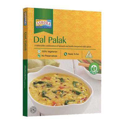 Ashoka All-Natural Entrees 1932, Vegan Spinach and Lentils, Microwave Friendly Meals, Authentic Indian Dal Palak, Great for Outdoors, Kosher Certified, Gluten-Free & with No Preservatives, Pack of 1