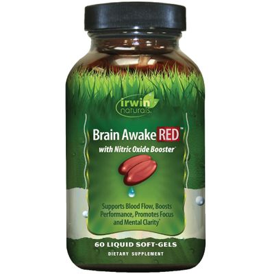 Irwin Naturals Brain Awake RED with Nitric Oxide Booster - 60 Liquid Soft-Gel - Support Brain Health & Optimize Performance - 20 Total Servings