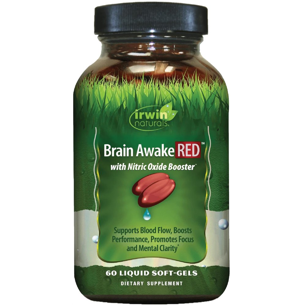 Irwin Naturals Brain Awake RED with Nitric Oxide Booster - 60 Liquid Soft-Gel - Support Brain Health & Optimize Performance - 20 Total Servings