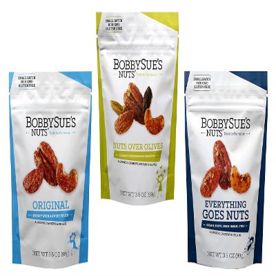 BobbySue's Savory Spiced Nuts Variety 3-Pack - Original, Everything Goes Nuts, and Nuts Over Olives - 3.5 Ounce Bags