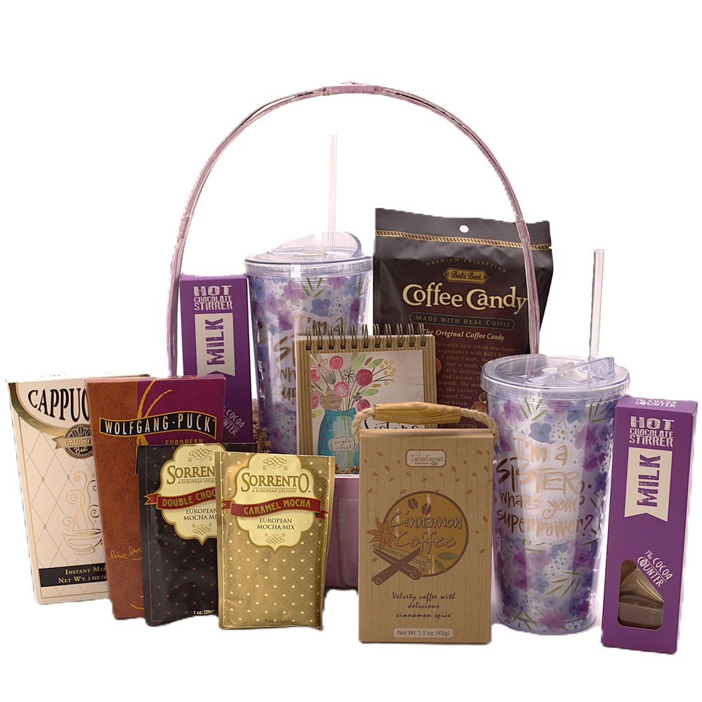 Gift Basket Village - Coffee Shop for Sisters: Gourmet Coffee, Mocha Mixes, Chocolate Spoons, and Mugs, Perfect Sisterly Gift, Handcrafted in the USA