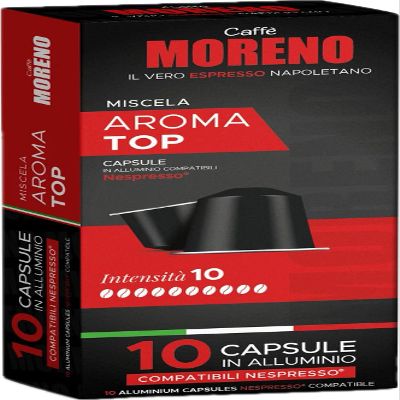 Aroma TOP 50 Nexpresso Compatible Capsule original Size, Creamy, Premium Blend, CAFFE MORENO, Made in Italy Il Vero Espresso Napoletano.
