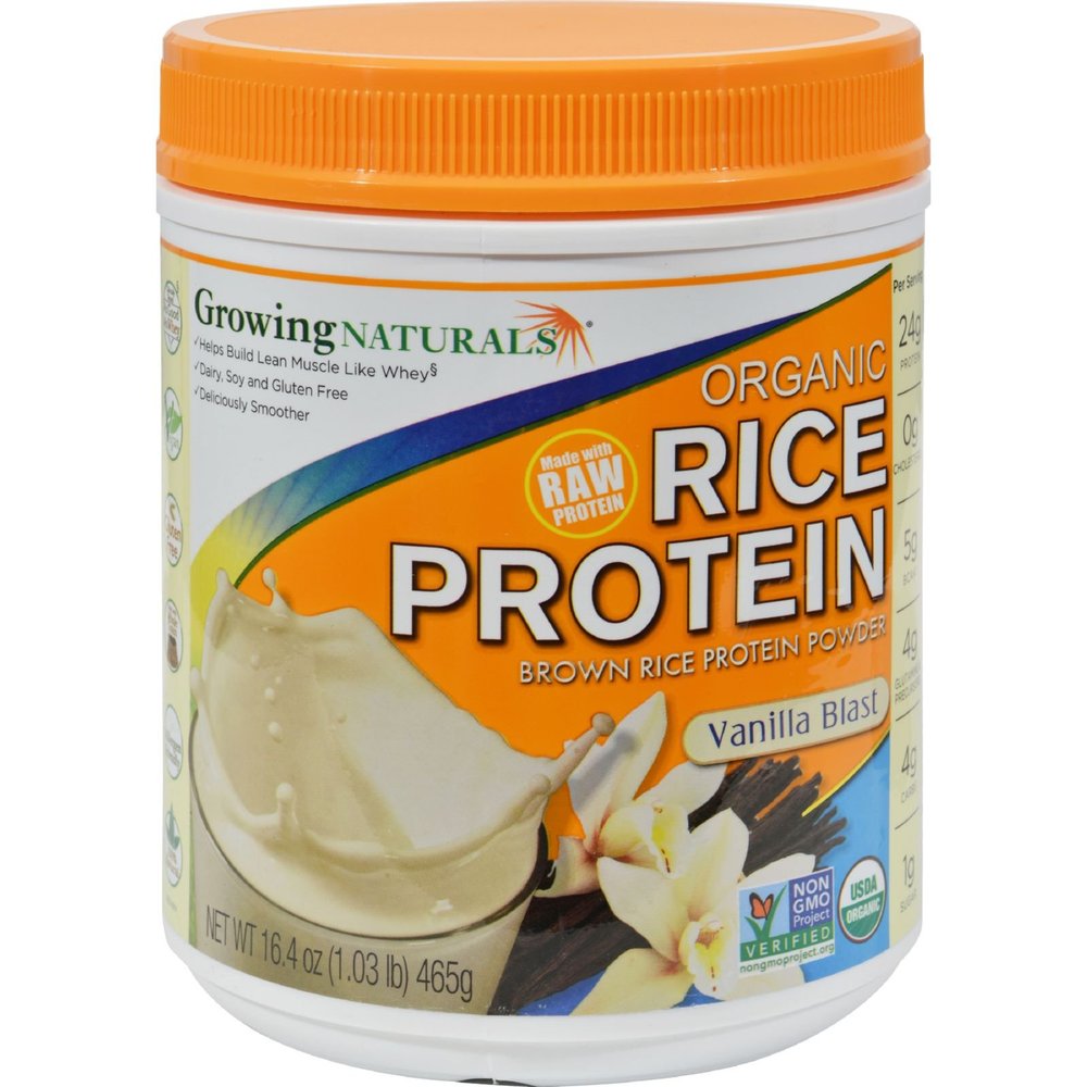 2 Pack of Growing Naturals Organic Raw Rice Protein - Vanilla Blast - 16.4 oz - 95%+ Organic - Gluten Free - Dairy Free - Wheat Free - Vegan