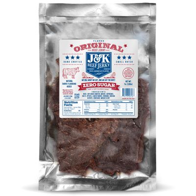 J&K Sugar-Free Original Beef Jerky - Real Premium Smoked Beef with Double Tenderness - Paleo & Keto Friendly Sourced & Made in California, USA - 7oz