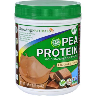 2 Pack of Growing Naturals Pea Protein Powder - Chocolate Power - 15.8 oz - Gluten Free-Dairy Free-Yeast Free-Wheat Free-