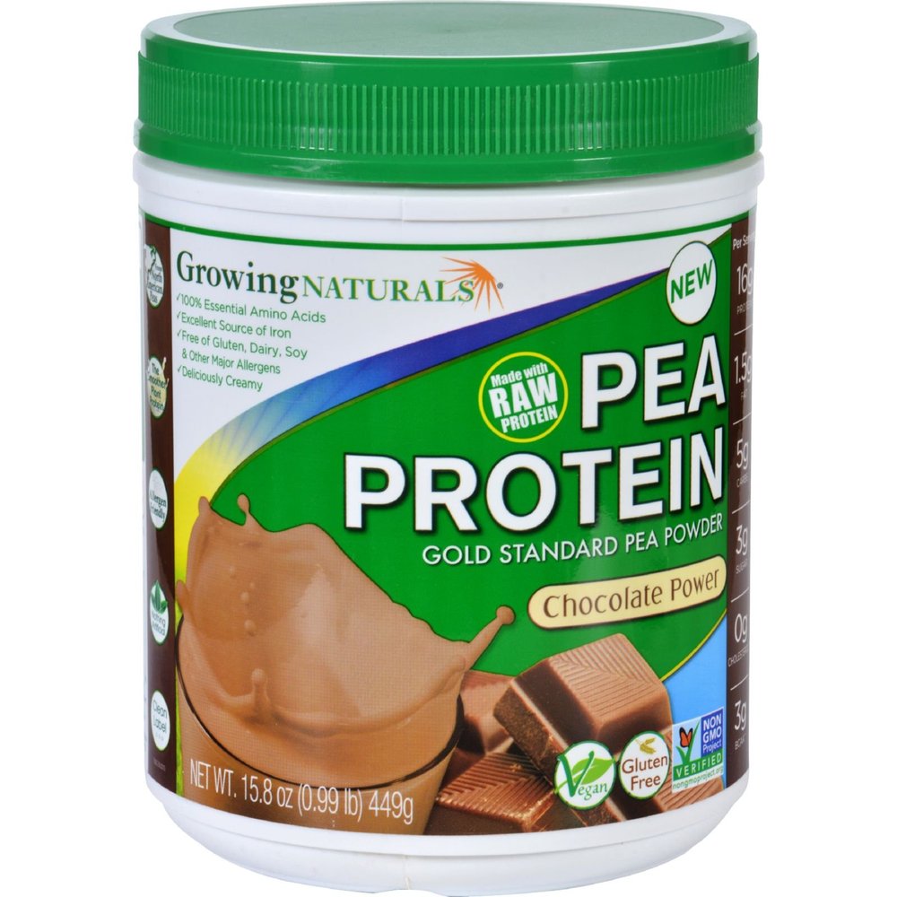 2 Pack of Growing Naturals Pea Protein Powder - Chocolate Power - 15.8 oz - Gluten Free-Dairy Free-Yeast Free-Wheat Free-