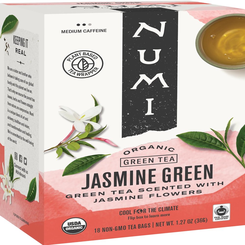 2 Pack of Numi Tea Jasmine Green Tea - Medium Caffeine - 18 Bags - 95%+ Organic -