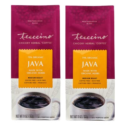 Teeccino Chicory Coffee Alternative - Java - Ground Herbal Coffee Caffeine-Free & Acid Free, Medium Roast, 11 Ounce (2 Pack)