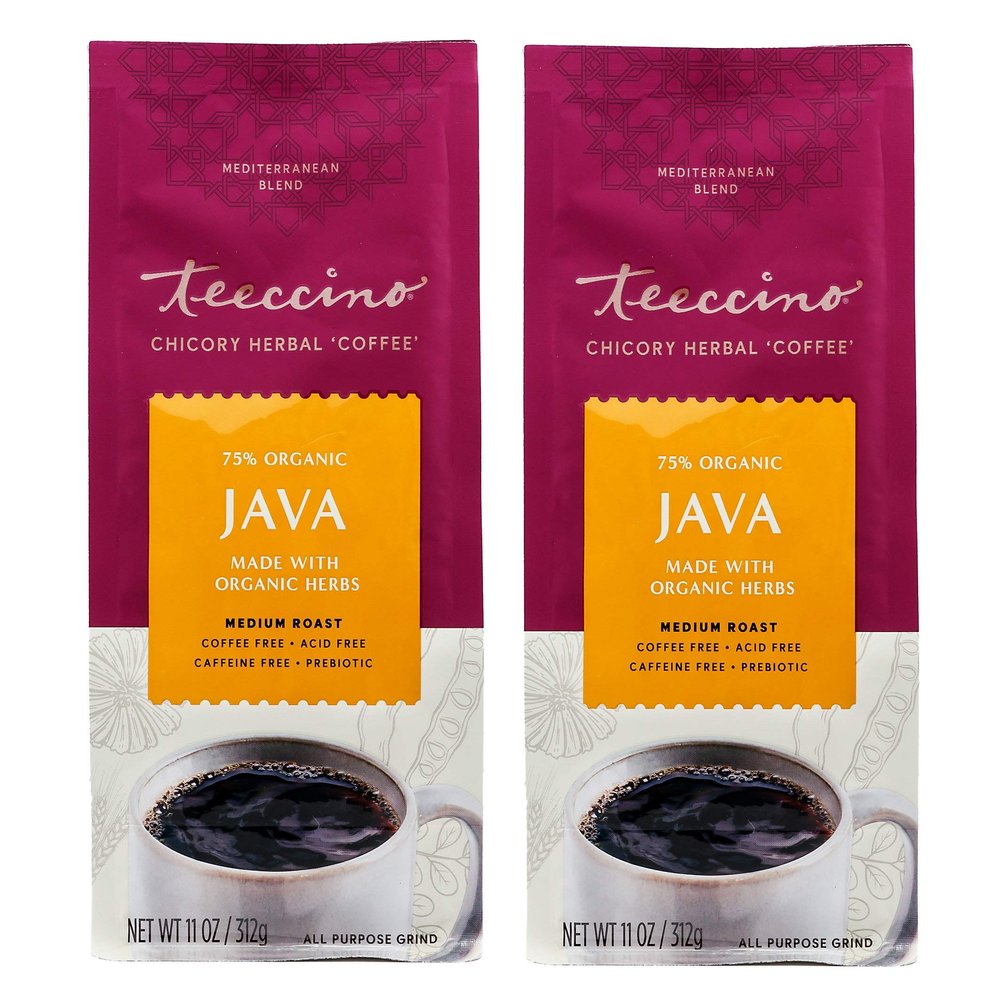 Teeccino Chicory Coffee Alternative - Java - Ground Herbal Coffee Caffeine-Free & Acid Free, Medium Roast, 11 Ounce (2 Pack)